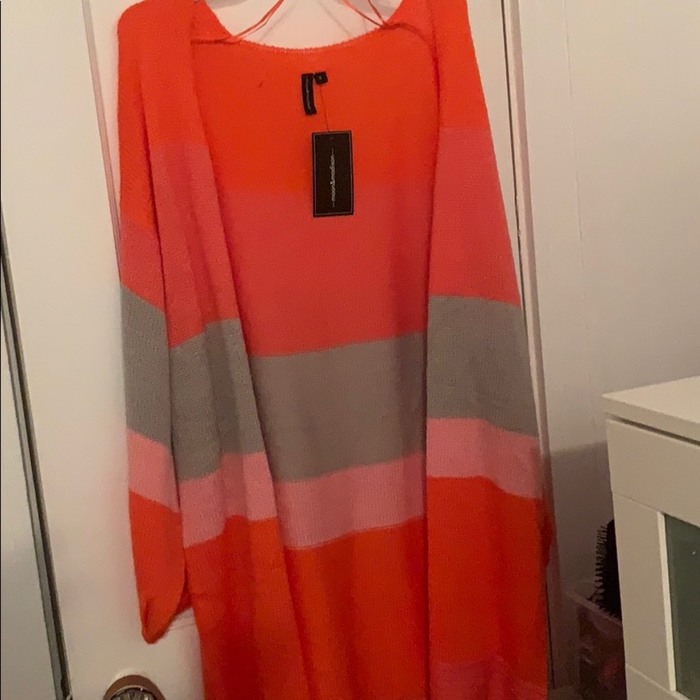 Fuchsia pink,gray, and orange sweater